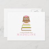 ピンクフクロウ幼稚園ご卒業 ポストカード (正面/裏面)