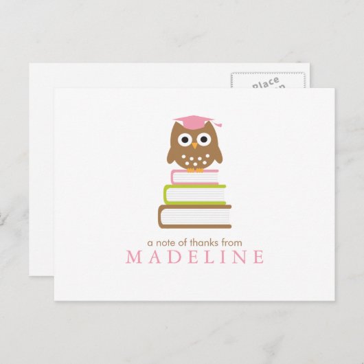 ピンクフクロウ幼稚園ご卒業 ポストカード (正面/裏面)