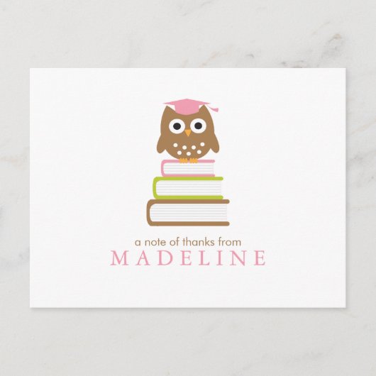 ピンクフクロウ幼稚園ご卒業 ポストカード (正面)