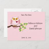 ピンクフクロウ日付を保存 案内ポストカード (正面/裏面)