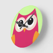 ピンクフクロウ時計 ラウンド壁時計 (傾斜)