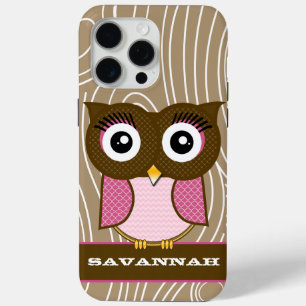 ピンクフクロウ木目ジグザグカラーの選択 iPhone 15 PRO MAXケース