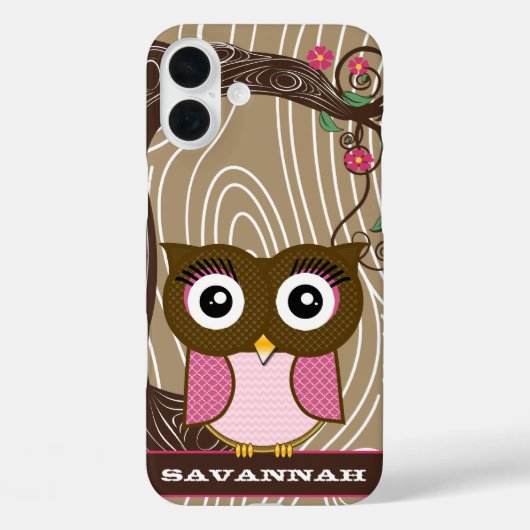 ピンクフクロウ木目ツリージグザグカラーの選択 Case-Mate iPhoneケース (裏面)