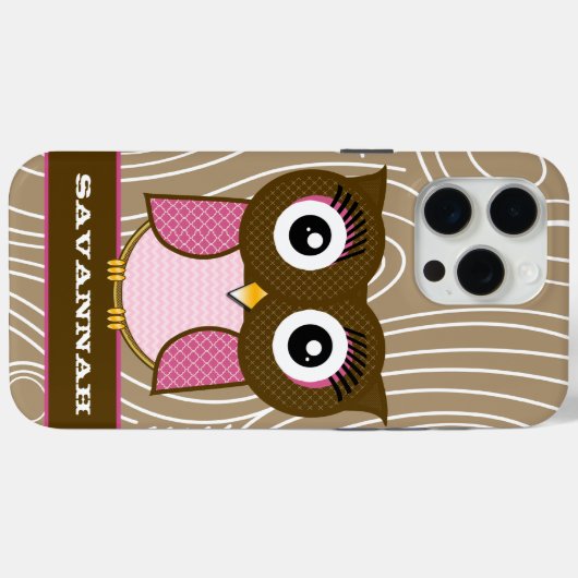 ピンクフクロウ木目ファームハウスカラーの選択 Case-Mate iPhoneケース (裏面 (横))