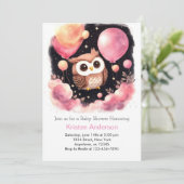 ピンクフクロウ森林アドベンチャーガールベビーシャワー 招待状 (スタンド正面)