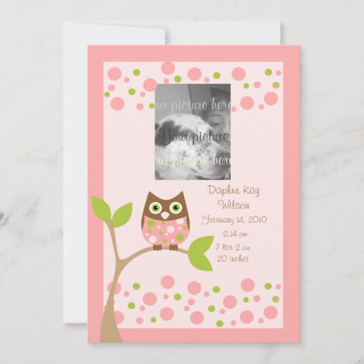 ピンクフクロウ誕生の発表… 案内状 (正面)