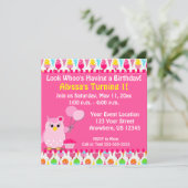 ピンクフクロウ誕生日招待状 招待状 (スタンド正面)