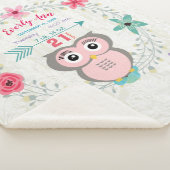 ピンクフクロウ赤ちゃんガール統計ウォーターカラーリース シェルパブランケット (3/4)