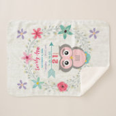 ピンクフクロウ赤ちゃんガール統計ウォーターカラーリース シェルパブランケット (正面(横))