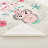 ピンクフクロウ赤ちゃんガール統計ウォーターカラーリース シェルパブランケット (3/4)