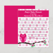 ピンクフクロウ赤ちゃんシャワーパーソナライズされたアドバイスカード (正面/裏面)