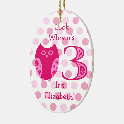 ピンクフクロウ3rdバースデーフォトオーナメント セラミックオーナメント (左)