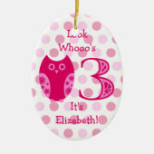 ピンクフクロウ3rdバースデーフォトオーナメント セラミックオーナメント (正面)