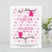 ピンクフクロウ7番誕生日ピローお願い箱 招待状 (スタンド正面)