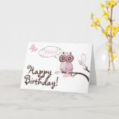 ピンクフクロウ&バタフライフローラハッピーバースデーカード カード (黄色い花)