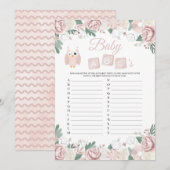 ピンクフクロウ 花柄 ベビーシャワー 赤ちゃんのABCゲーム カード (正面/裏面)