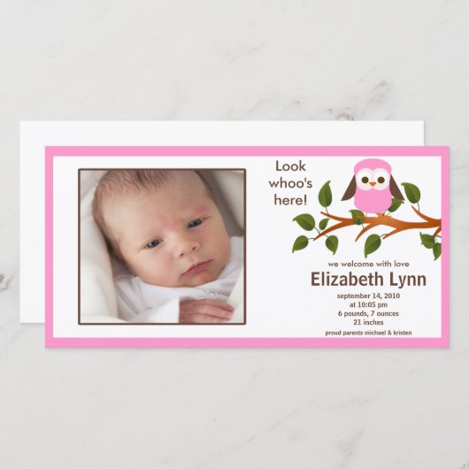 ピンクフクロベビーガール誕生発表 案内状 (正面/裏面)