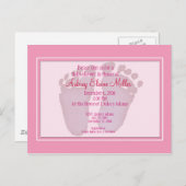 ピンクフットプリント赤ちゃんシャワー招待状 インビテーションポストカード (正面/裏面)