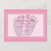 ピンクフットプリント赤ちゃんシャワー招待状 インビテーションポストカード (正面)