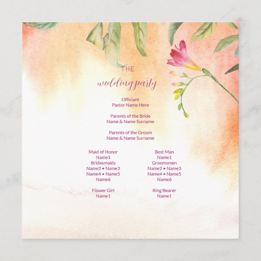 ピンクフポップ・アートのレシアピーチ結婚ーズ プログラム (裏面)