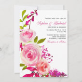 ピンクフューシャローズ ボタニカル フラワーの結婚式 招待状 (正面)