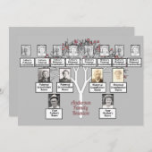 ピンクフラクタルツリー3世代ファミリー懇親会グレー 招待状 (正面/裏面)