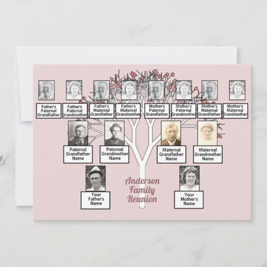 ピンクフラクタルツリー3世代ファミリ懇親会 招待状 (正面)