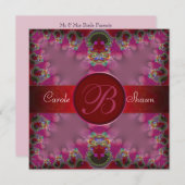 ピンクフラクタルレースモノグラム結婚式招待状 招待状 (正面/裏面)