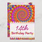 ピンクフラクタル誕生日 招待状 (正面/裏面)