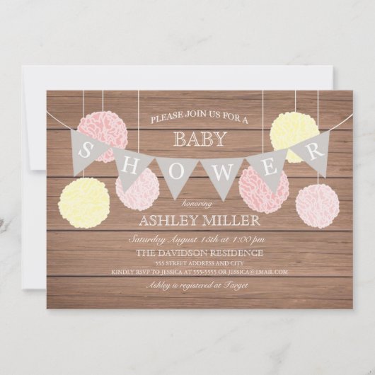 ピンクフラグnフラフス-ベビーシャワー招待状 招待状 (正面)