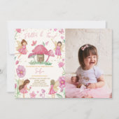 ピンクフラッターとトゥウィル妖精の誕生日写真 招待状 (正面)