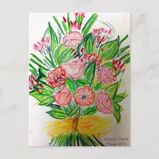 ピンクフラットブーケポスター ポストカード (正面)