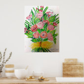 ピンクフラットブーケ ポスター (キッチン)