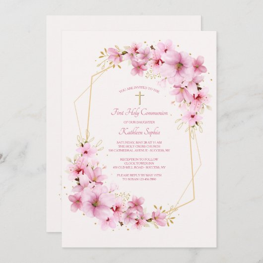 ピンクフラップス宗教的招待状 招待状 (正面/裏面)