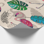 ピンクフラミゴスと熱帯葉の継ぎ目のない模様 ラッピングペーパー (角)