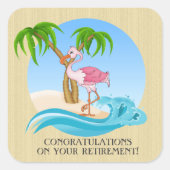 ピンクフラミンゴおめでとうの退職シール スクエアシール (正面)