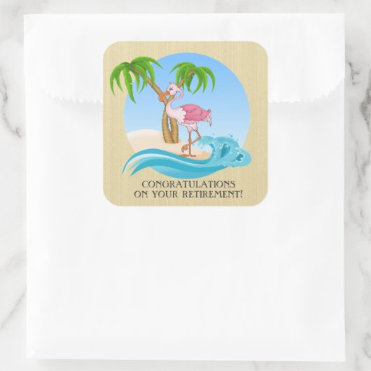 ピンクフラミンゴおめでとうの退職シール スクエアシール (バッグ)