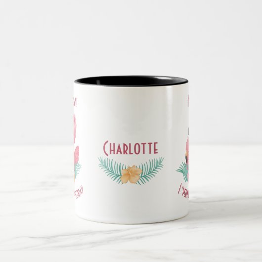 ピンクフラミンゴおもしろい引用文"昨日のpeopled" ツートーンマグカップ (中央)