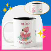 ピンクフラミンゴおもしろい引用文"昨日のpeopled" ツートーンマグカップ