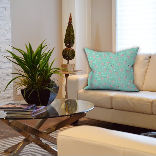 ピンクフラミンゴかわいいターコイズ柄 クッション