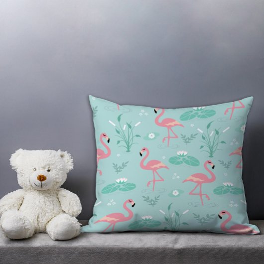 ピンクフラミンゴかわいいターコイズ柄 クッション