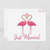 ピンクフラミンゴたった今結婚しましたトロピカル結婚ビーチ 案内ポストカード (正面/裏面)