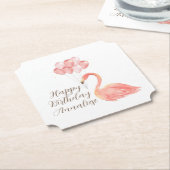 ピンクフラミンゴとバルーンカスタムハッピーバースデー ペーパーコースター (アングル)