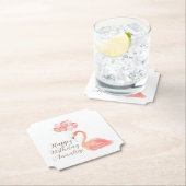 ピンクフラミンゴとバルーンカスタムハッピーバースデー ペーパーコースター (インサイチュ)