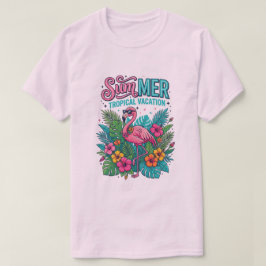 ピンクフラミンゴのトロピカルフラワー - 夏のバケーション Tシャツ