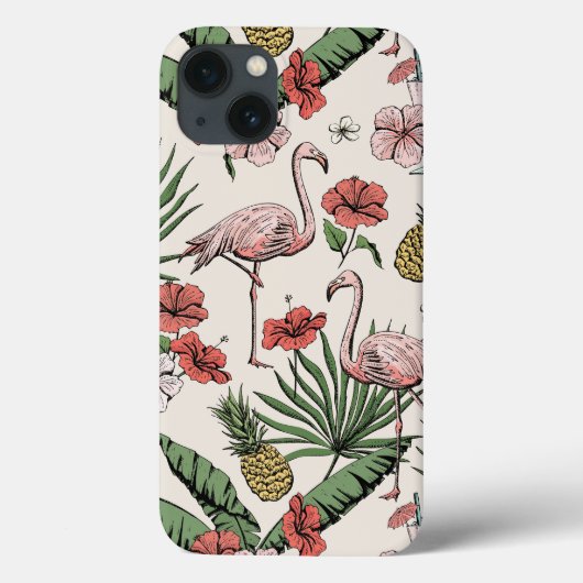 ピンクフラミンゴのトロピカルフラワーiPhone 13ケース Case-Mate iPhoneケース (裏面)
