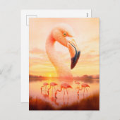 ピンクフラミンゴの二重露光ポートレート シーズンポストカード (正面/裏面)