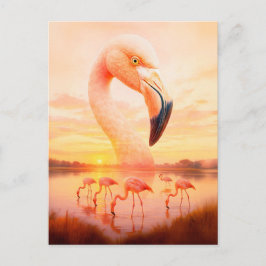 ピンクフラミンゴの二重露光ポートレート シーズンポストカード