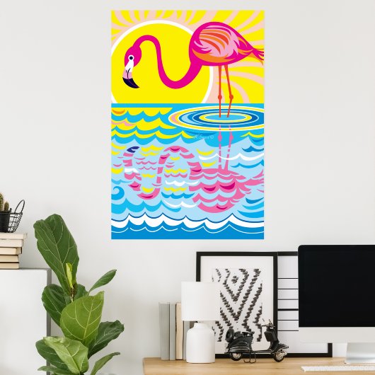 ピンクフラミンゴの反射 ポスター (ホームオフィス)
