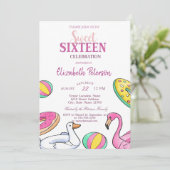 ピンクフラミンゴの夏のプールSweet 16パーティー 招待状 (スタンド正面)